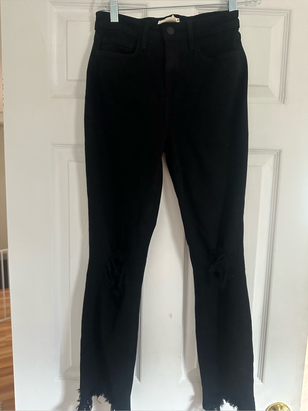 L'AGENCE Black High-Line Distressed Ankle Jeans